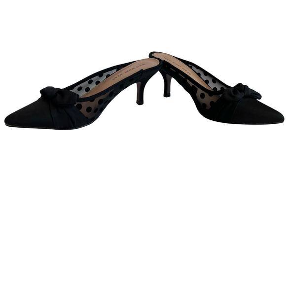 Who What Wear Black Poke A Dot Mesh Black Bow Kitten Heels Mules SZ 6.5 - Picture 2 of 8